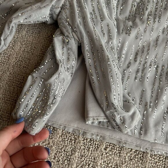 Y2K Retro VTG Gray Sparkly Glitter Cropped Crop Top 3/4 Sleeve As U Wish Zip - Picture 10 of 10